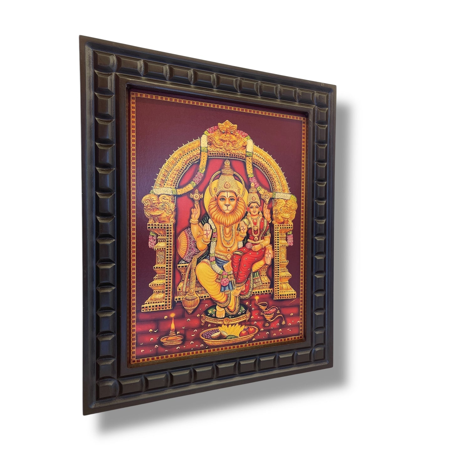 Lakshmi Narasimha 3 with Gold foiled art Within wooden frame