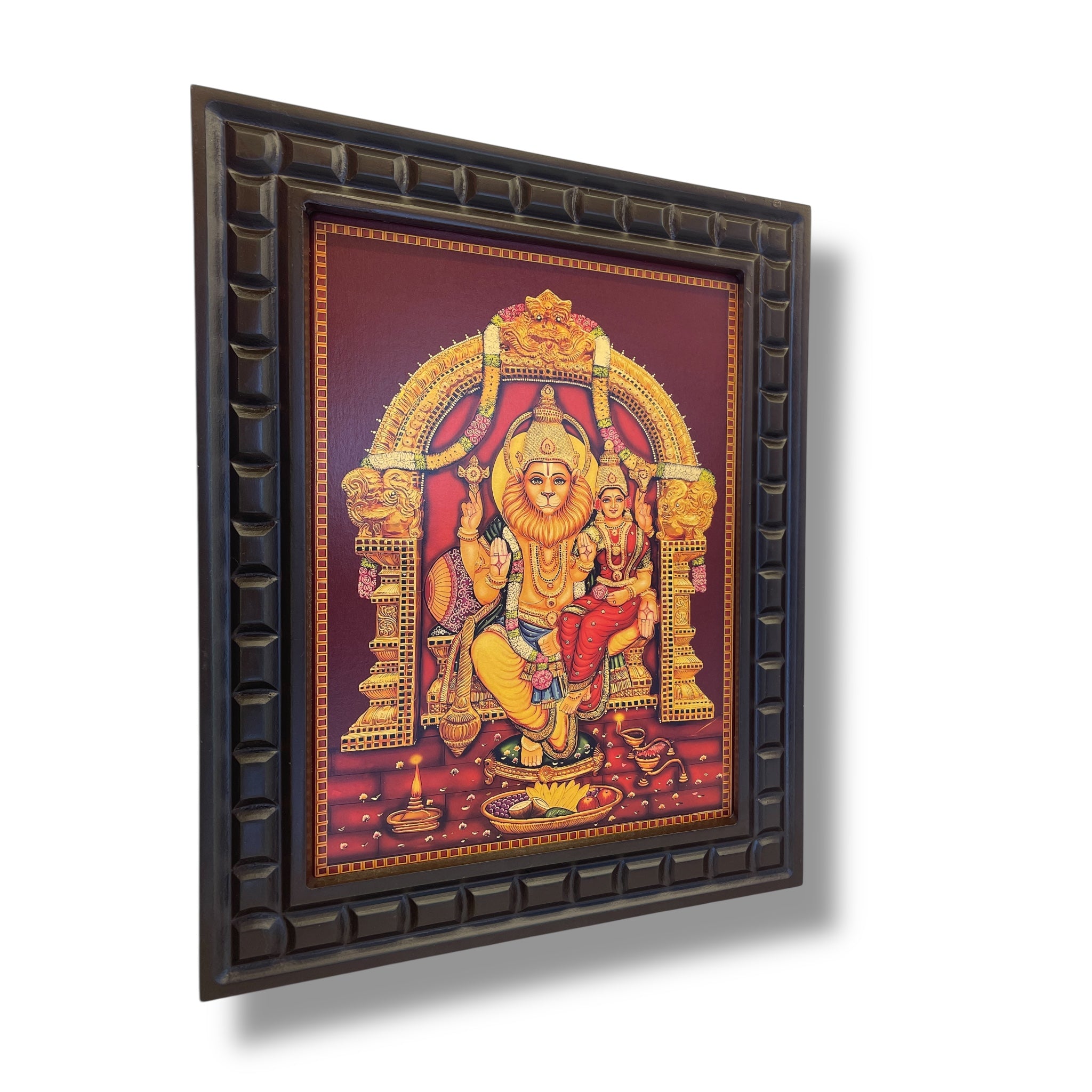 Lakshmi Narasimha 3 with Gold foiled art Within wooden frame