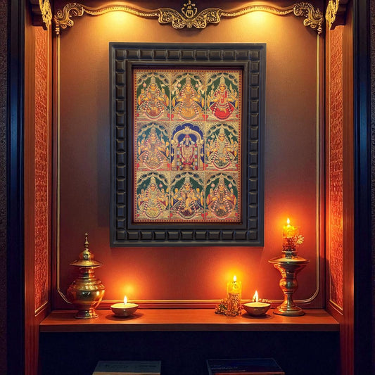 Asta Lakshmi -3 Gold Leafed Art With Wooden Frame