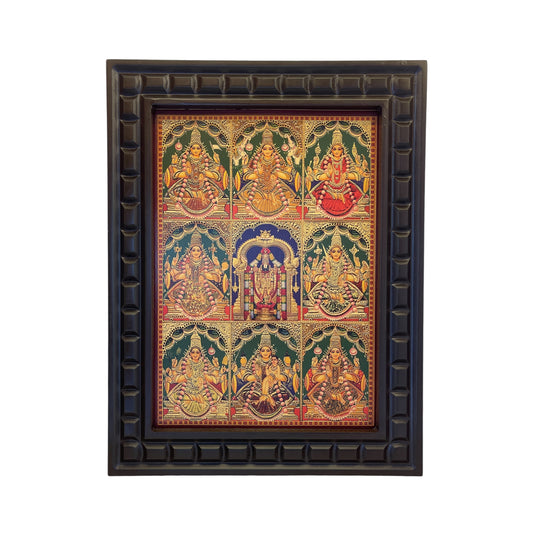 Asta Lakshmi -3 Gold Leafed Art With Wooden Frame