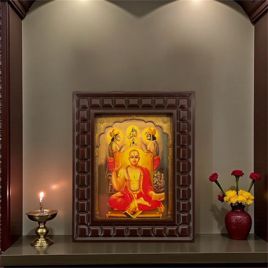 Shri Madhvacharya Gold Leaf Art in Wooden Frame