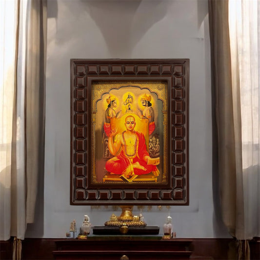Shri Madhvacharya Gold Leaf Art in Wooden Frame