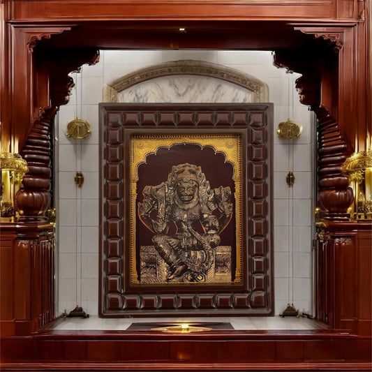 Mahapratyangira Devi Gold Leaf Art in Wooden Frame