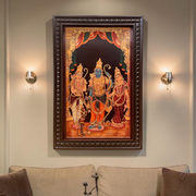 Rama Parivar Gold Leaf Art Frame | Lord Rama Family Wall Decor | Premium Wooden Frame Pooja Room Artwork.