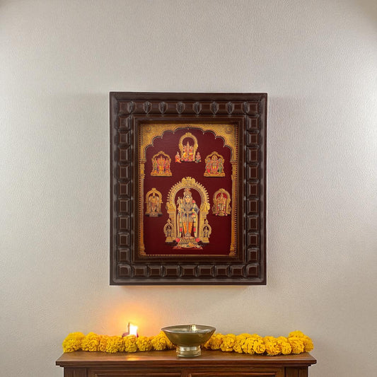 Arupadai Veedu Murugan Gold Leafed Art With Wooden Frame