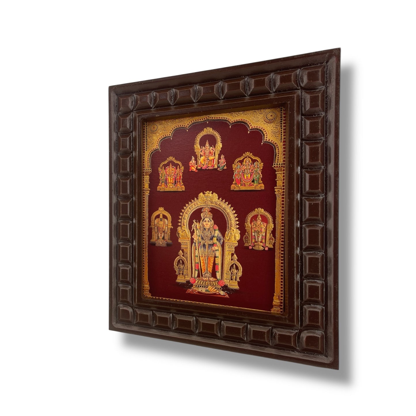 Arupadai Veedu Murugan Gold Leafed Art With Wooden Frame