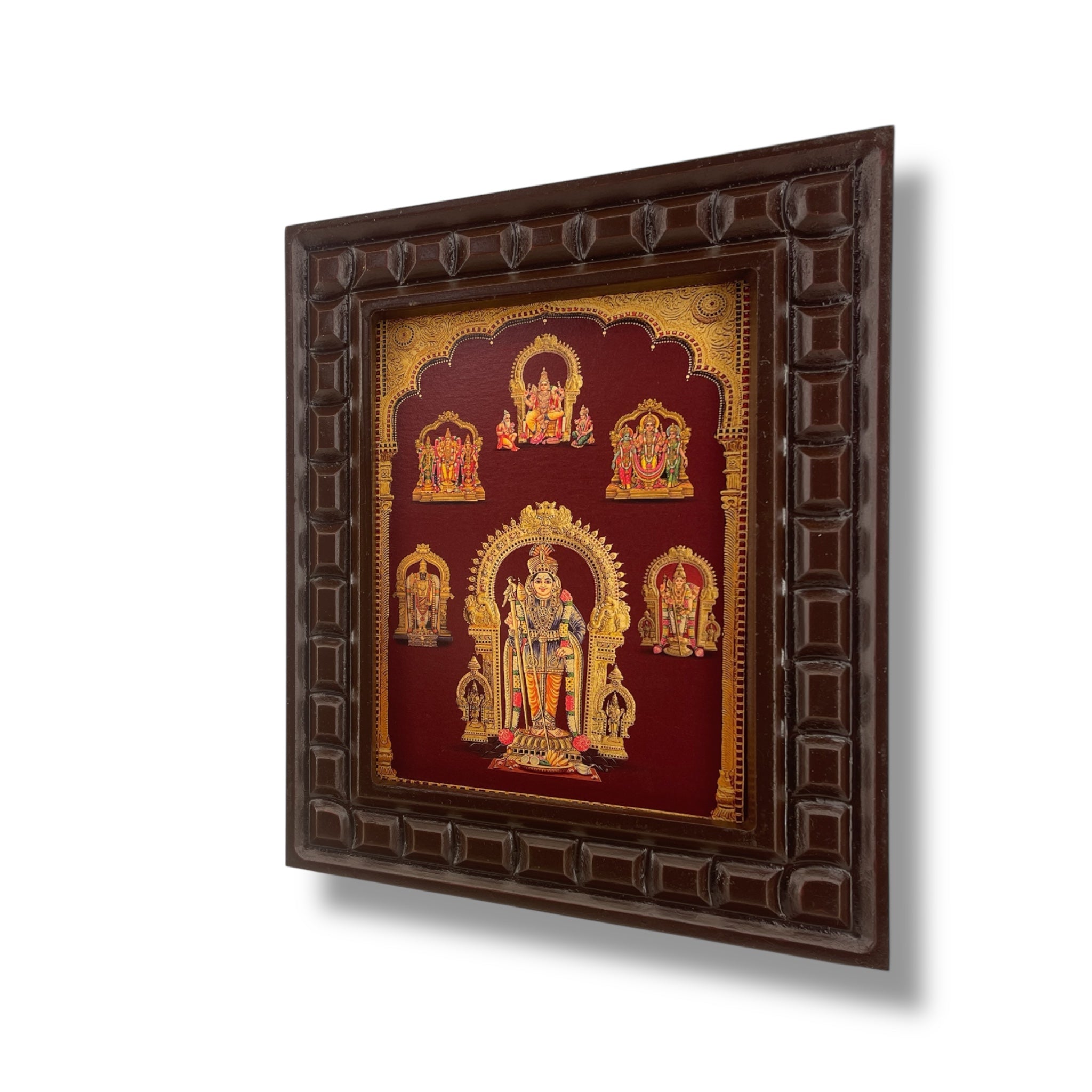 Arupadai Veedu Murugan Gold Leafed Art With Wooden Frame
