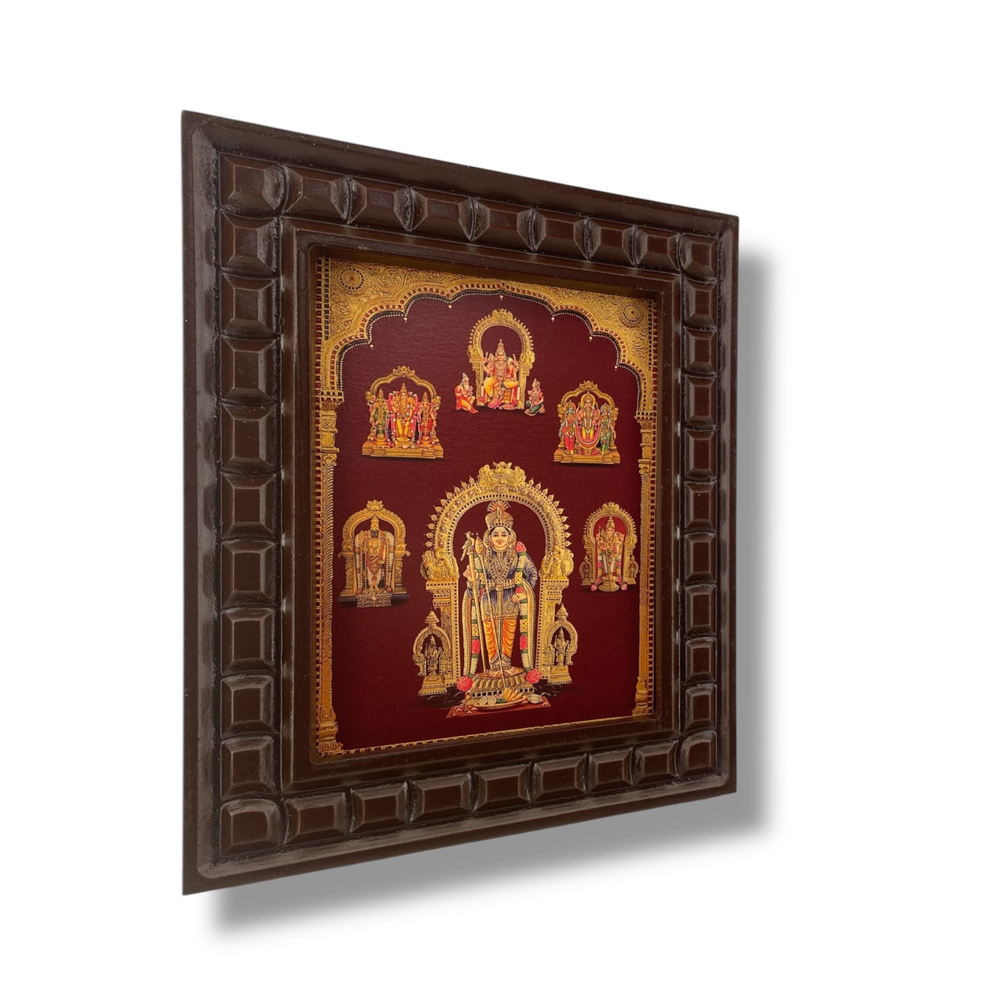 Arupadai Veedu Murugan Gold Leafed Art With Wooden Frame