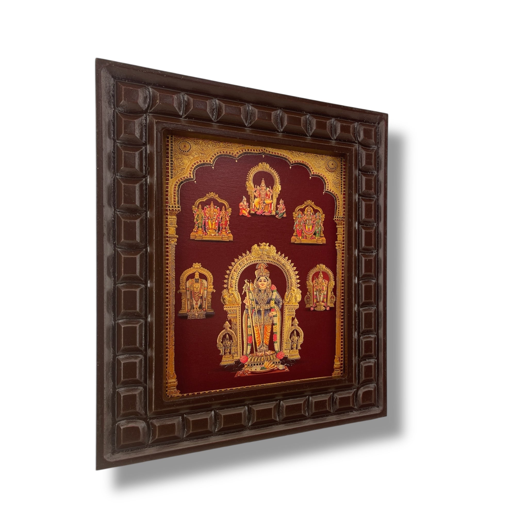 Arupadai Veedu Murugan Gold Leafed Art With Wooden Frame