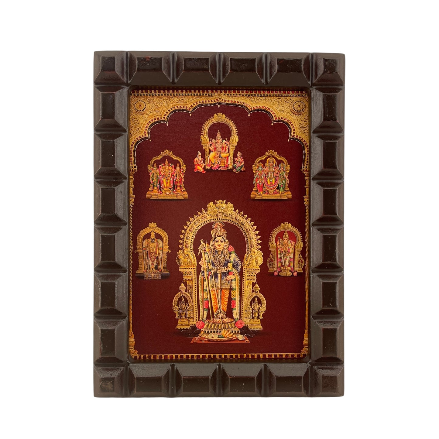 Arupadai Veedu Murugan Gold Leafed Art With Wooden Frame