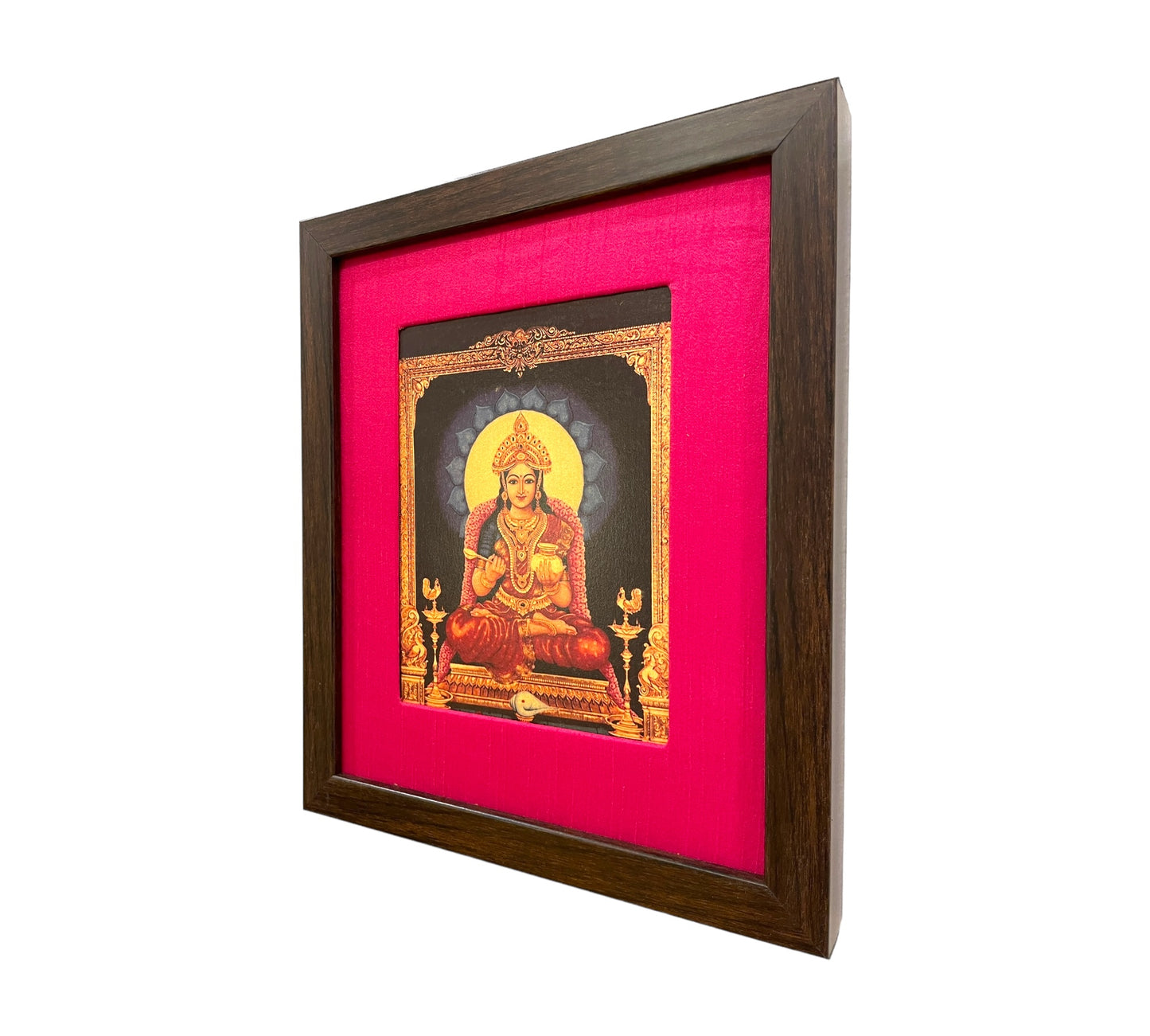 Pooja room frame and kitchen decor -Annapoorneshwari with Pink Silk & Brown Frame