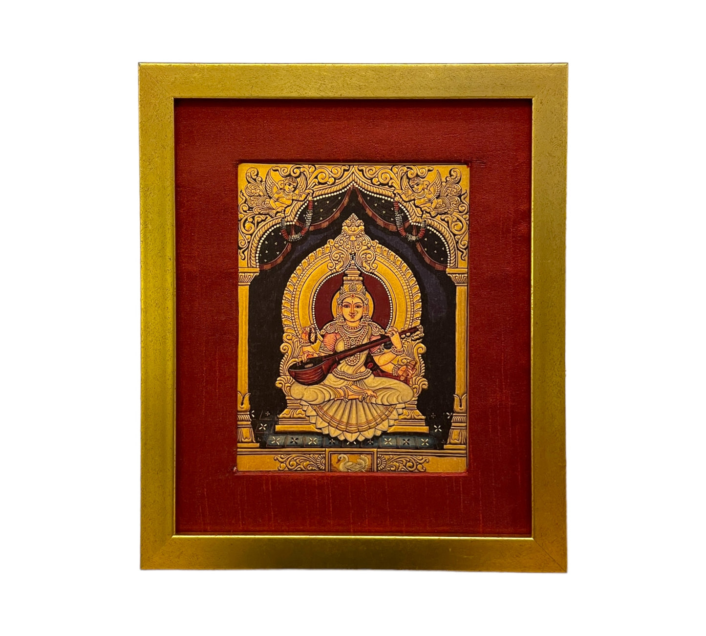 "Sacred Serenity: Embrace Enlightenment with Our Saraswati Pooja Room Photo Frame"