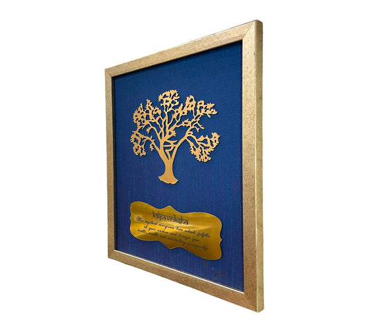 Wishfulfillng Kalpavriksha Tree Metal with Blue Silk Background