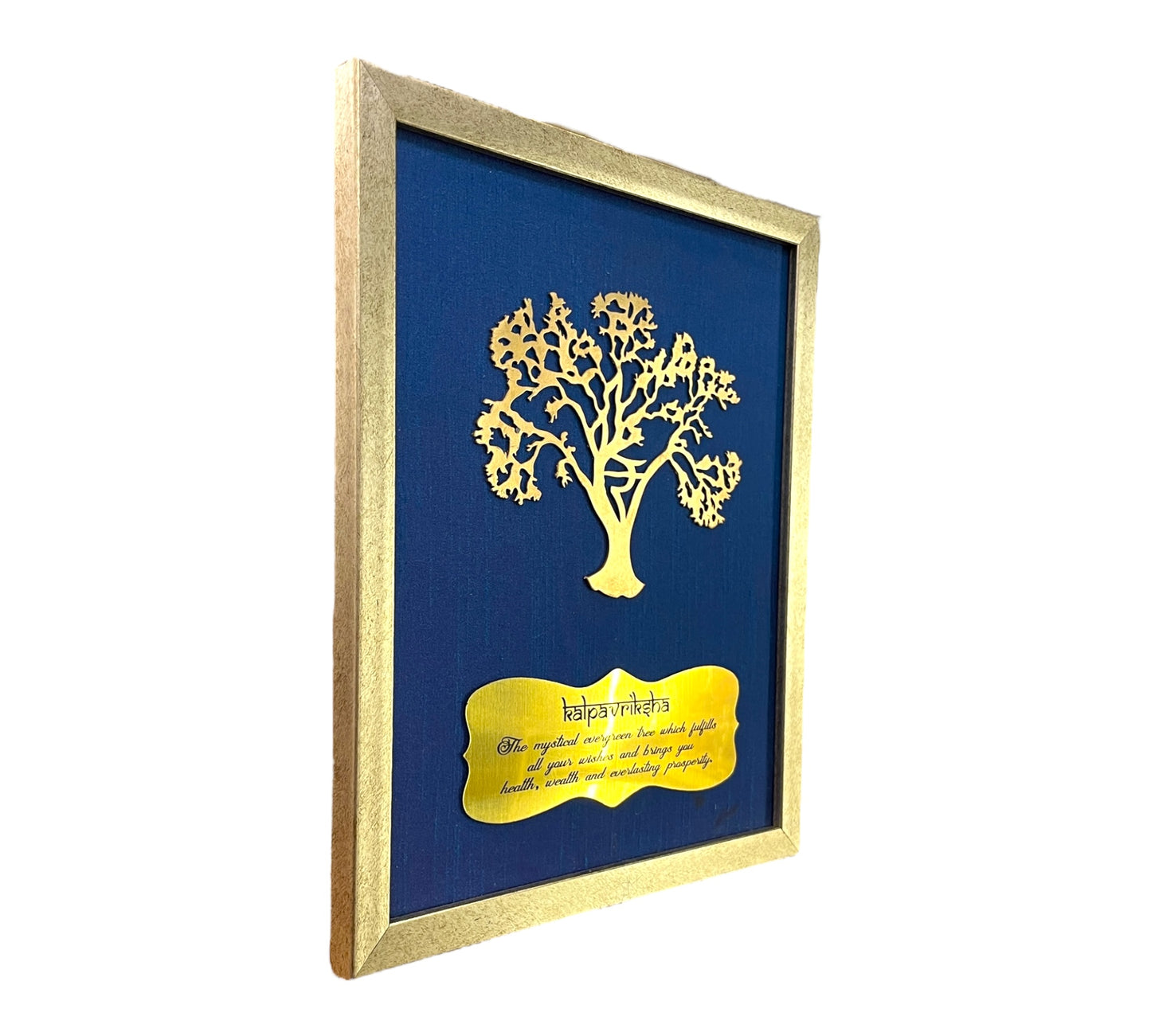 Wishfulfillng Kalpavriksha Tree Metal with Blue Silk Background