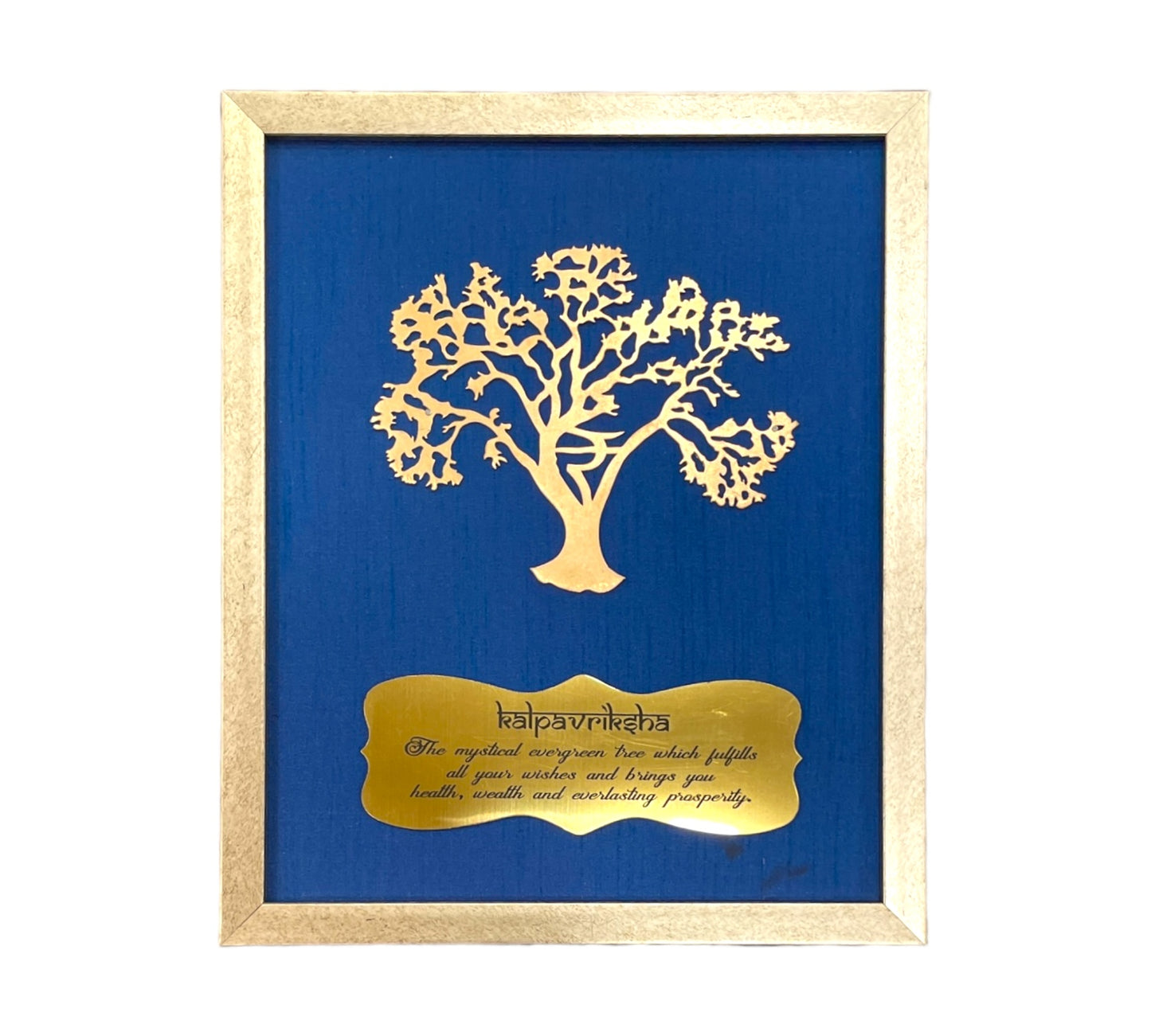 Wishfulfillng Kalpavriksha Tree Metal with Blue Silk Background