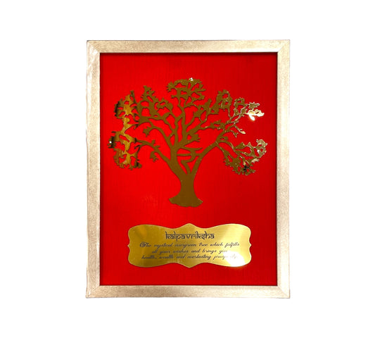 Wishfulfillng Kalpavriksha Tree Metal with Red Silk Background
