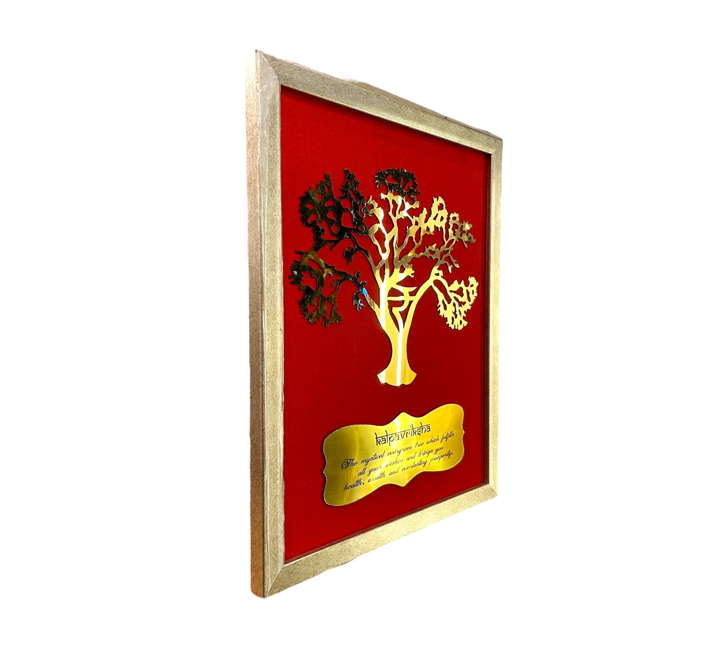 Wishfulfillng Kalpavriksha Tree Metal with Red Silk Background