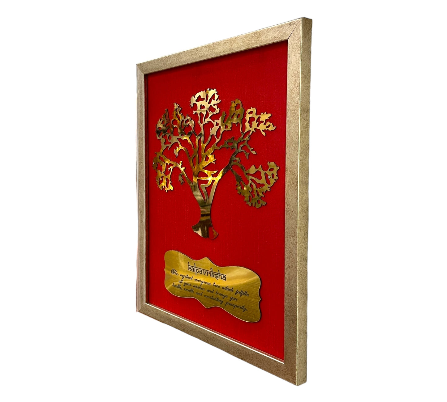 Wishfulfillng Kalpavriksha Tree Metal with Red Silk Background