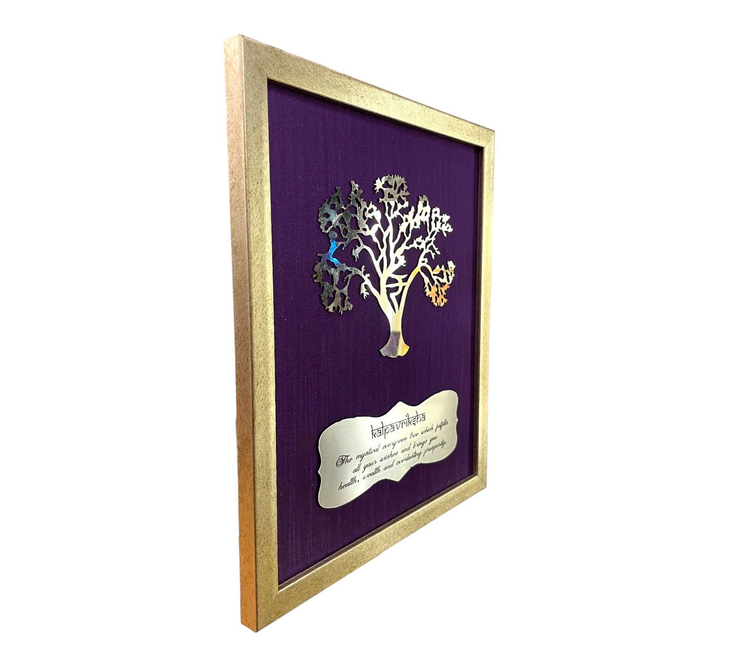 Wishfulfillng Kalpavriksha Tree Metal with Purple Silk Background