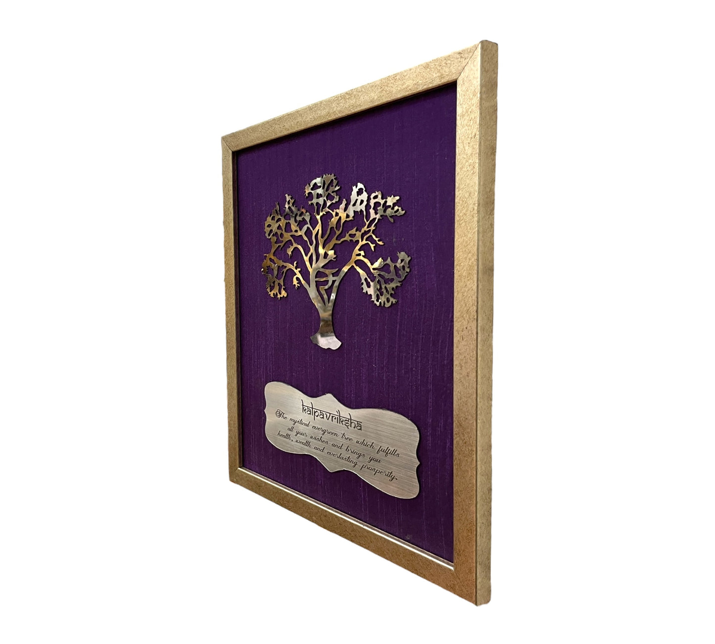 Wishfulfillng Kalpavriksha Tree Metal with Purple Silk Background