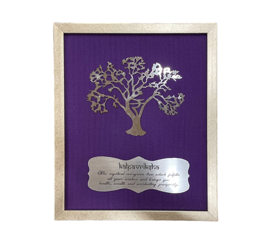Wishfulfillng Kalpavriksha Tree Metal with Purple Silk Background