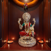 92.5 Sterling Silver Goddess Lakshmi Idol in Red Saree with Lotus