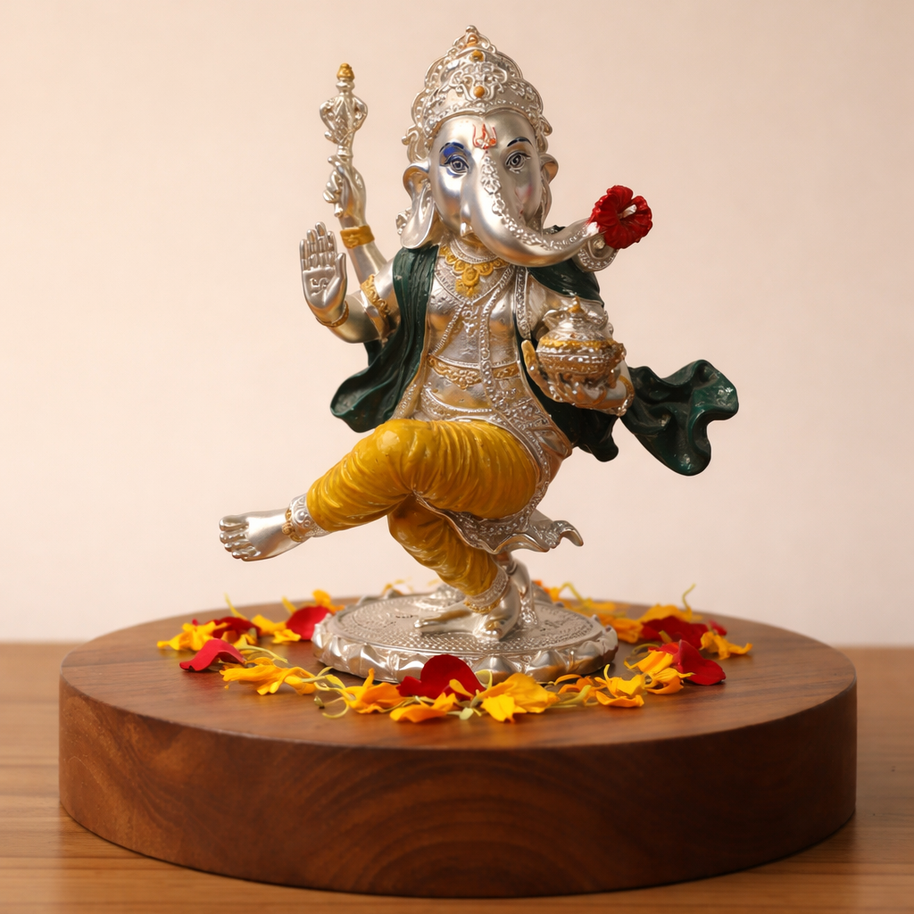 92.5 Sterling Silver Dancing Ganesha Idol in Yellow