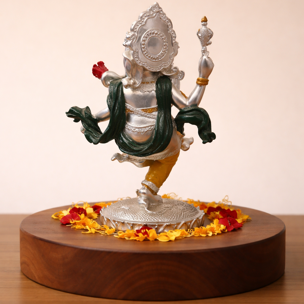 92.5 Sterling Silver Dancing Ganesha Idol in Yellow