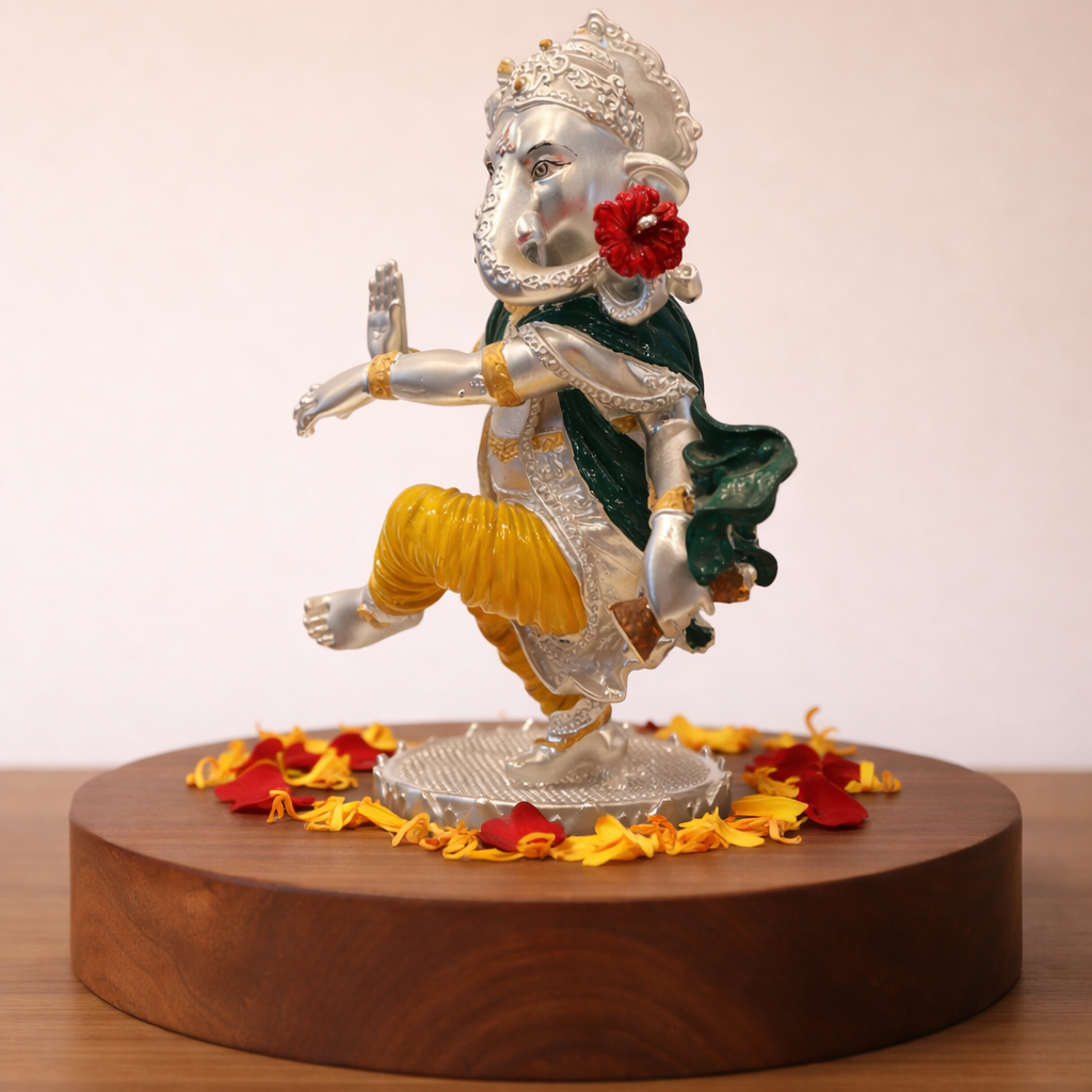 92.5 Sterling Silver Dancing Ganesha Idol in Yellow