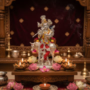 92.5 Sterling Silver Lord Krishna with Cow Idol