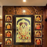 Ashtalakshmi with Tirupati Balaji Gold Leaf Art | Premium Wooden Frame Wall Decor for Pooja Room & Home.