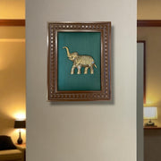 Brass Elephant With Rama Green Silk in Wooden Frame
