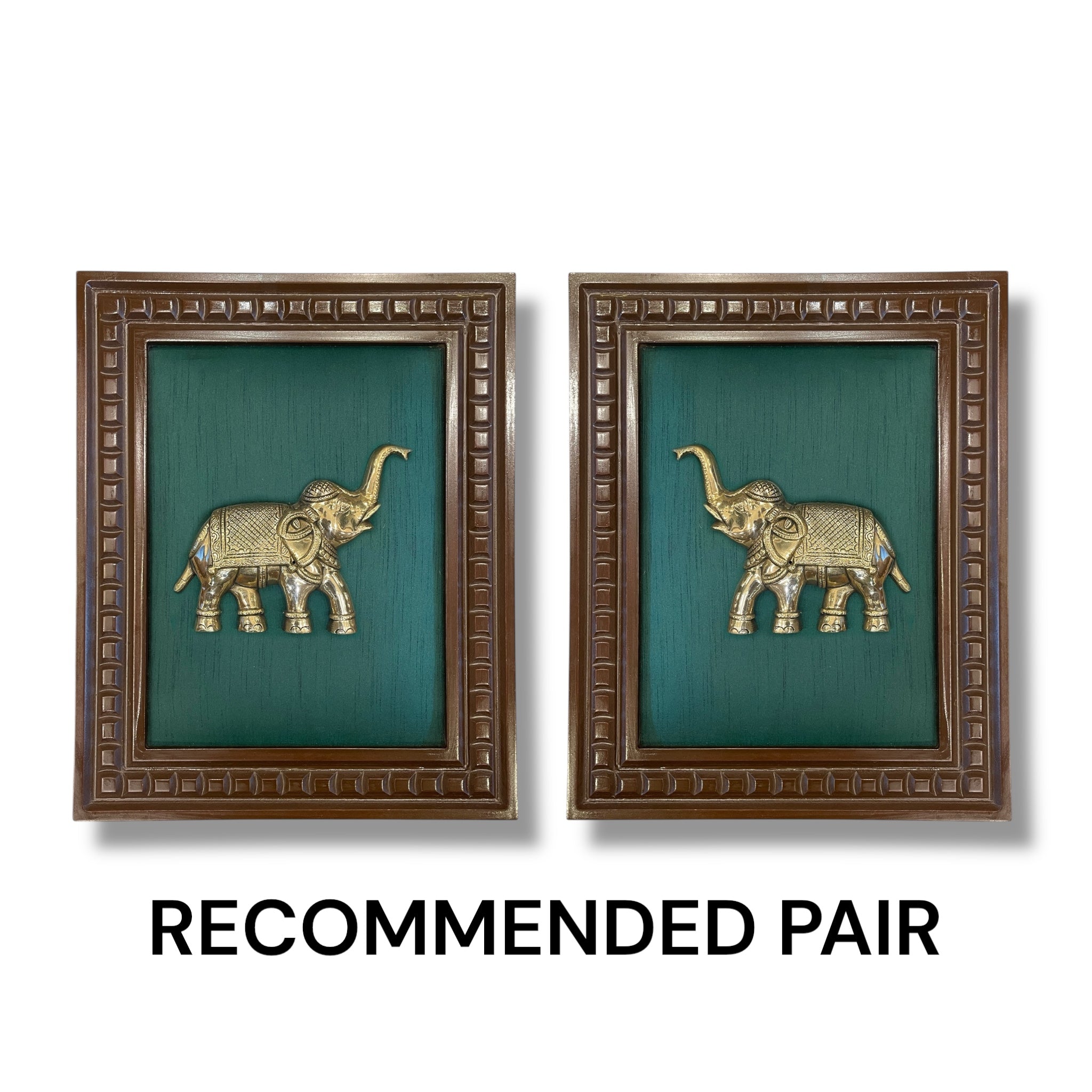 Brass Elephant With Rama Green Silk in Wooden Frame