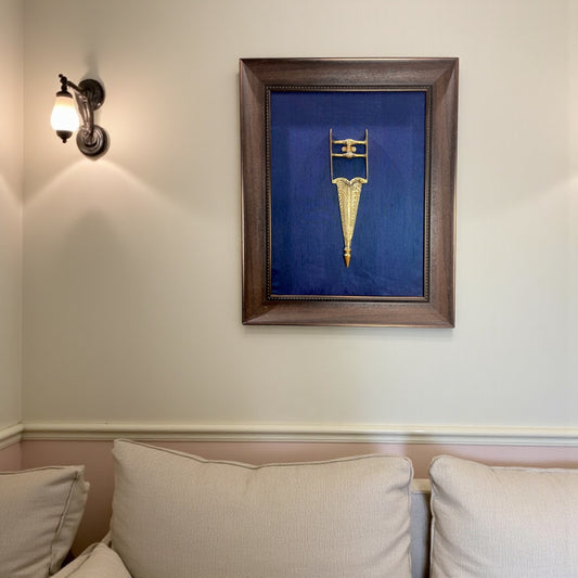 Brass Katar with navy blue silk  in resin frame