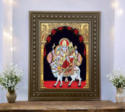Shiva -Parvati On Nandi gold leafed art within a wooden frame