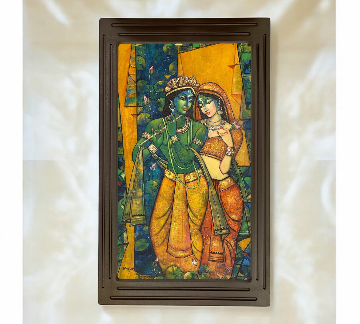 Radha Krishna in lotus pond Canvas