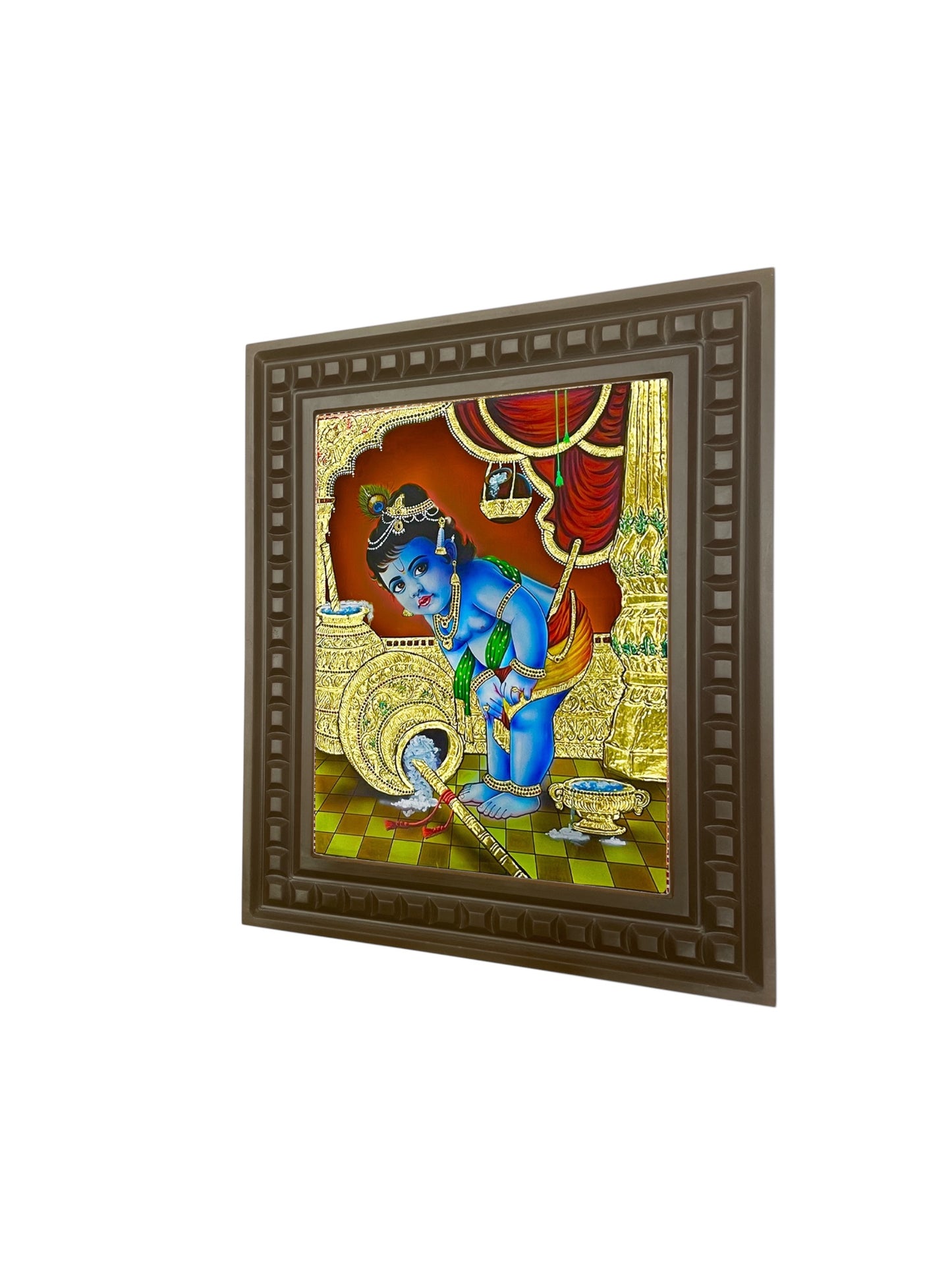 Krishna: Gold Leafed Art Baby Krishna-2 with wooden frame