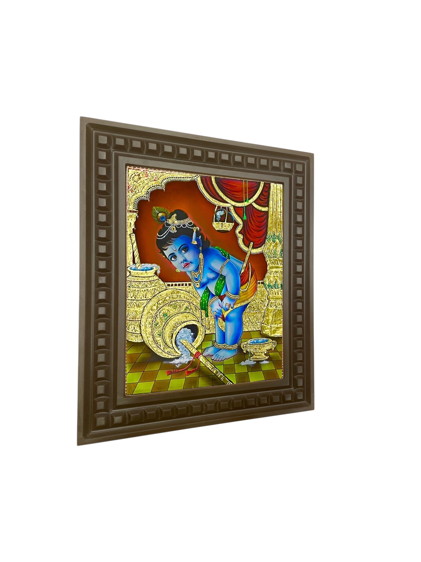 Krishna: Gold Leafed Art Baby Krishna-2 with wooden frame