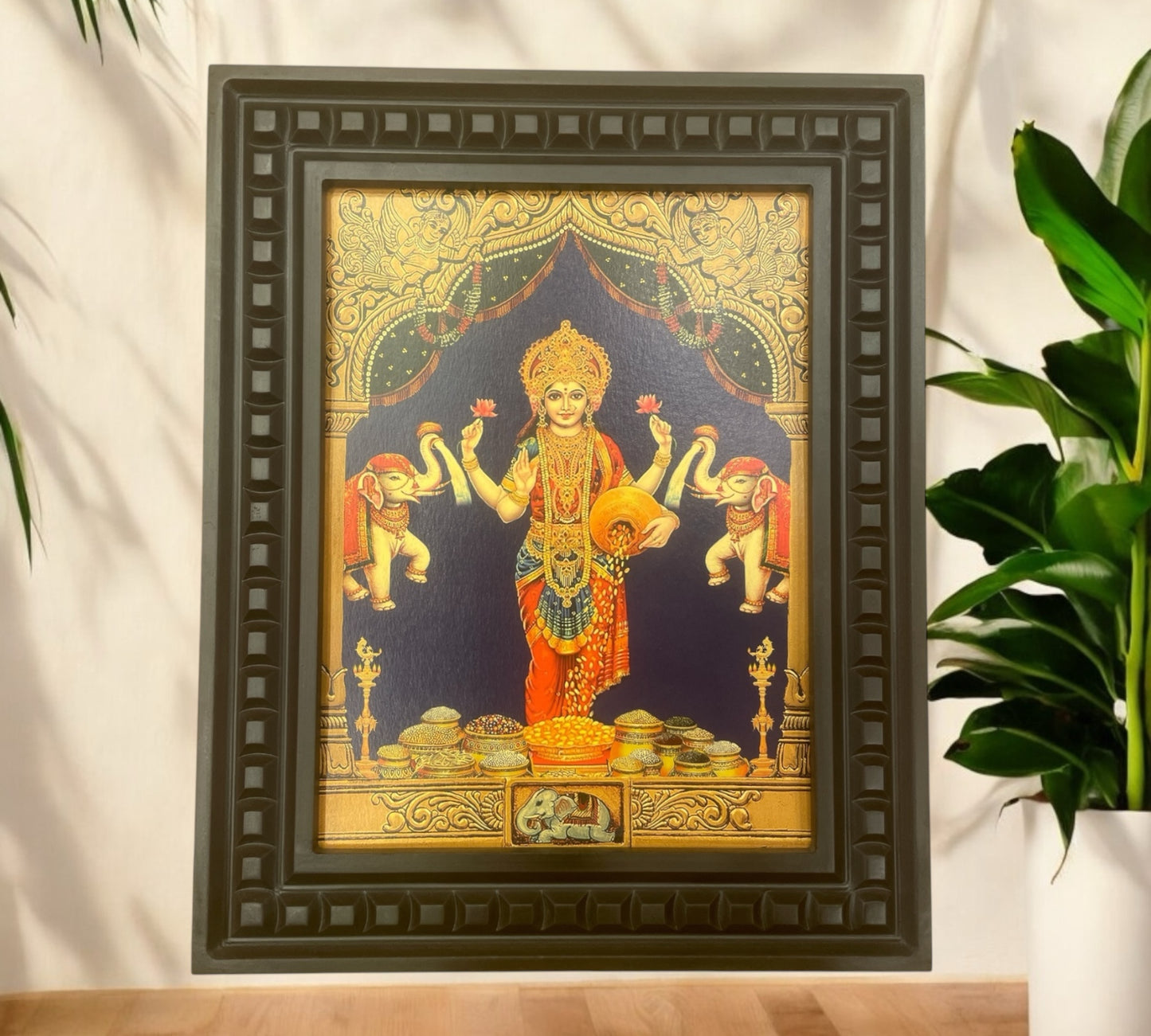 Lakshmi-3 Gold Leafed Art within Wooden frame