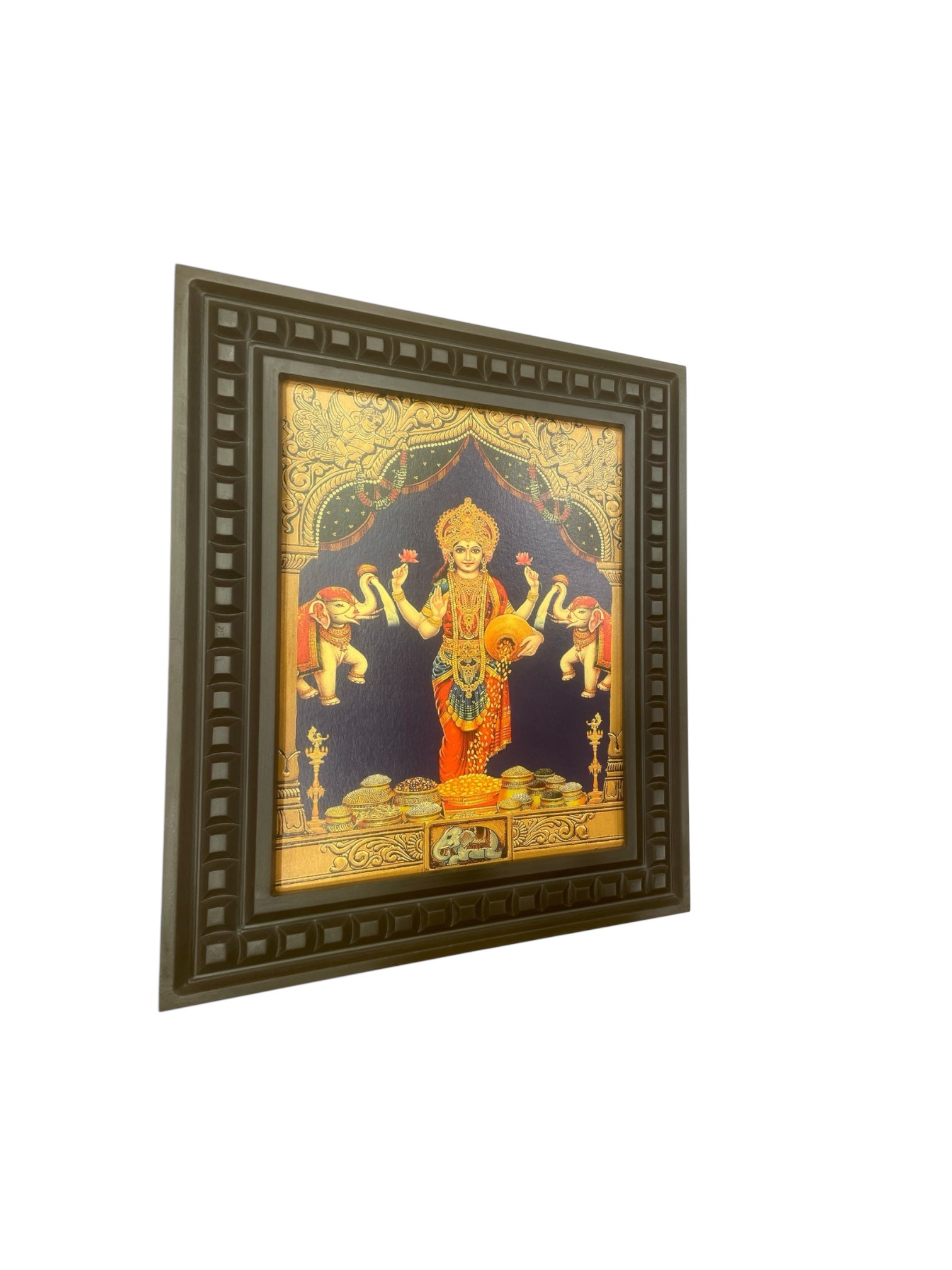 Gaja Lakshmi-5 Gold Leafed Art within Wooden frame
