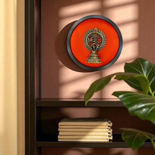 Brass Nataraj in Wooden Frame – Elegant Wall Art for Home & Office Décor