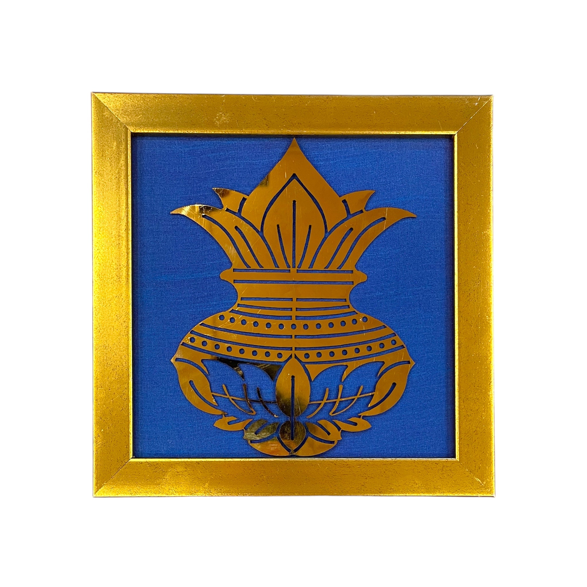 Kuber Kalash Wall Art – Prosperity Symbol in Titanium with Silk Backdrop