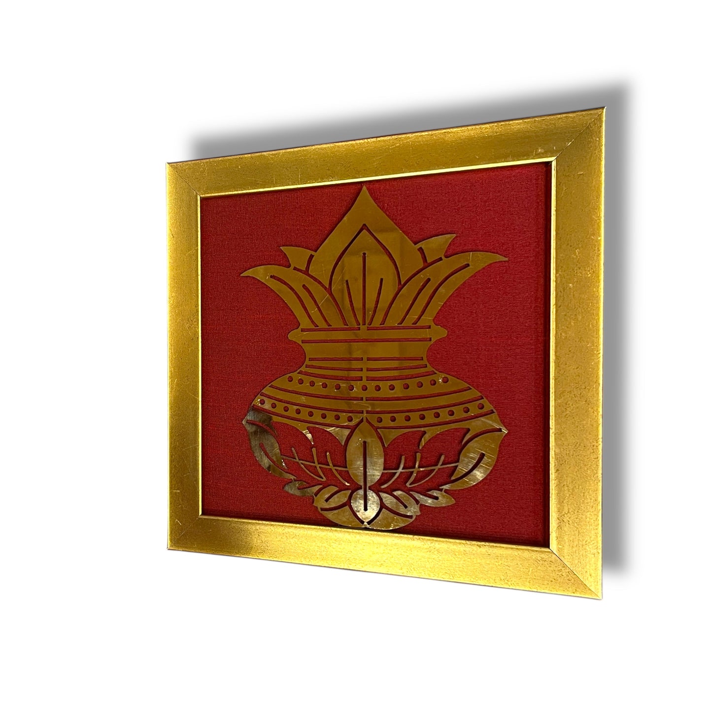 Kuber Kalash Wall Art – Prosperity Symbol in Titanium with Silk Backdrop