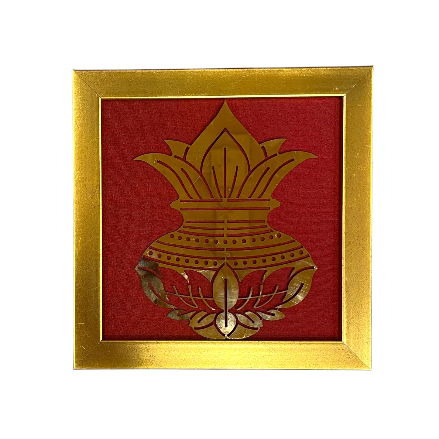 Kuber Kalash Wall Art – Prosperity Symbol in Titanium with Silk Backdrop