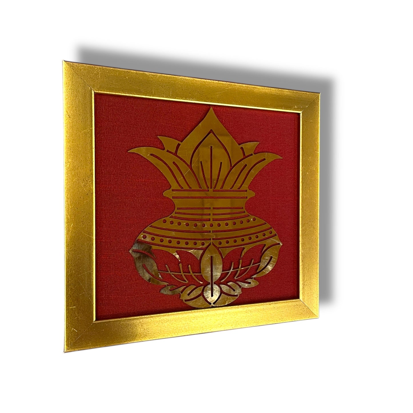 Kuber Kalash Wall Art – Prosperity Symbol in Titanium with Silk Backdrop
