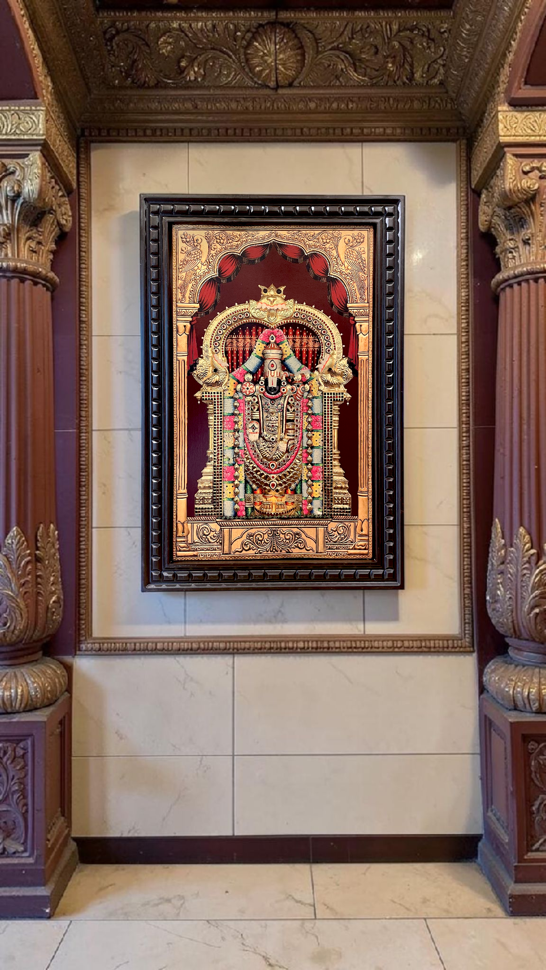 Tirupati Balaji-2 Gold Leafed Art With Wooden Frame