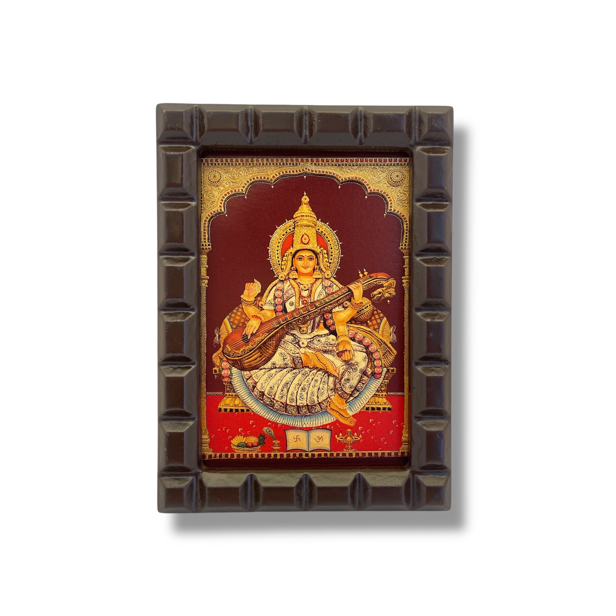 Saraswati -2 Gold Leafed Artwork with Polished Engineered Wooden Frame