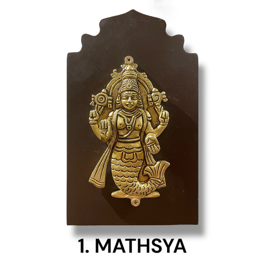 Brass Dashavatara Wall Panel – Ten Incarnations of Lord Vishnu