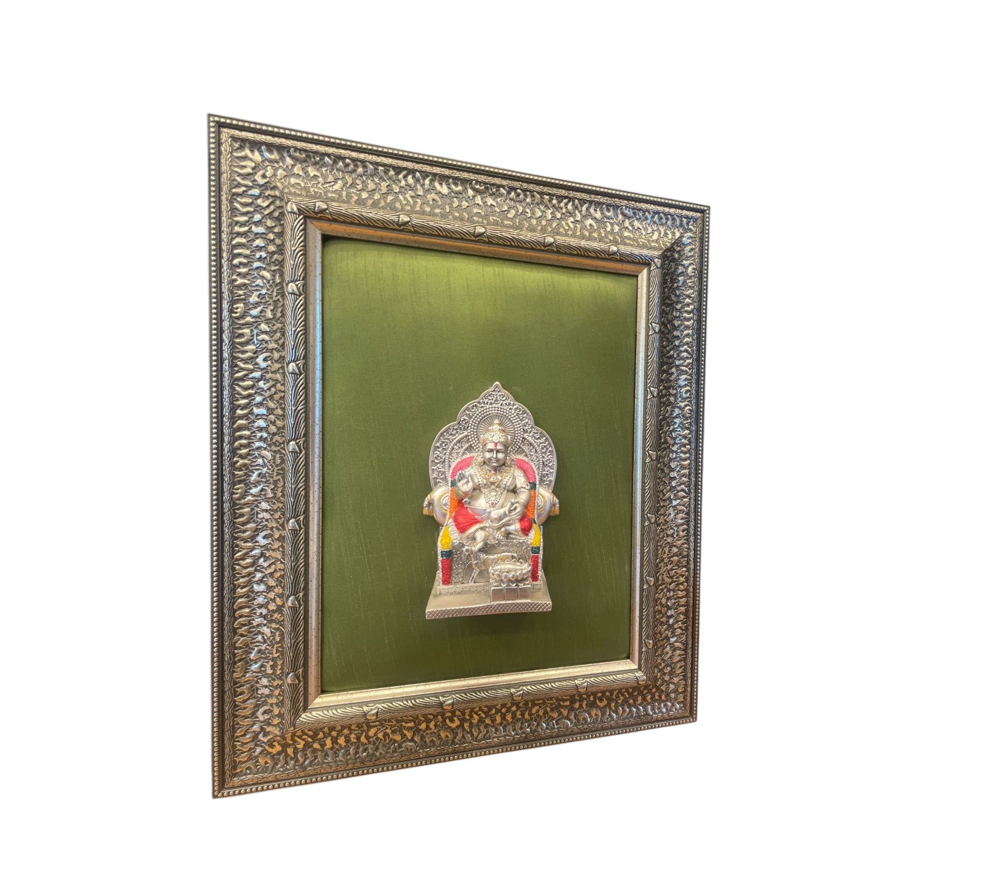 Kuber Sterling Silver with Green Silk in Moulded frame