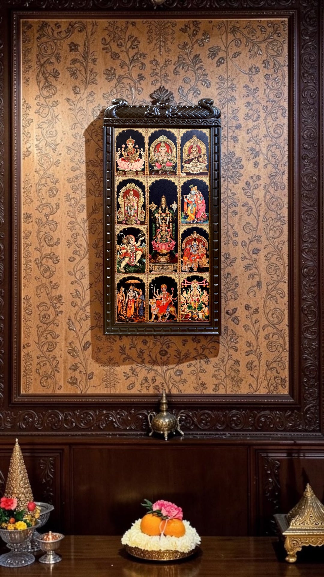 11 Gods Gold Leaf Art Frame | Divine Multi God Wall Decor